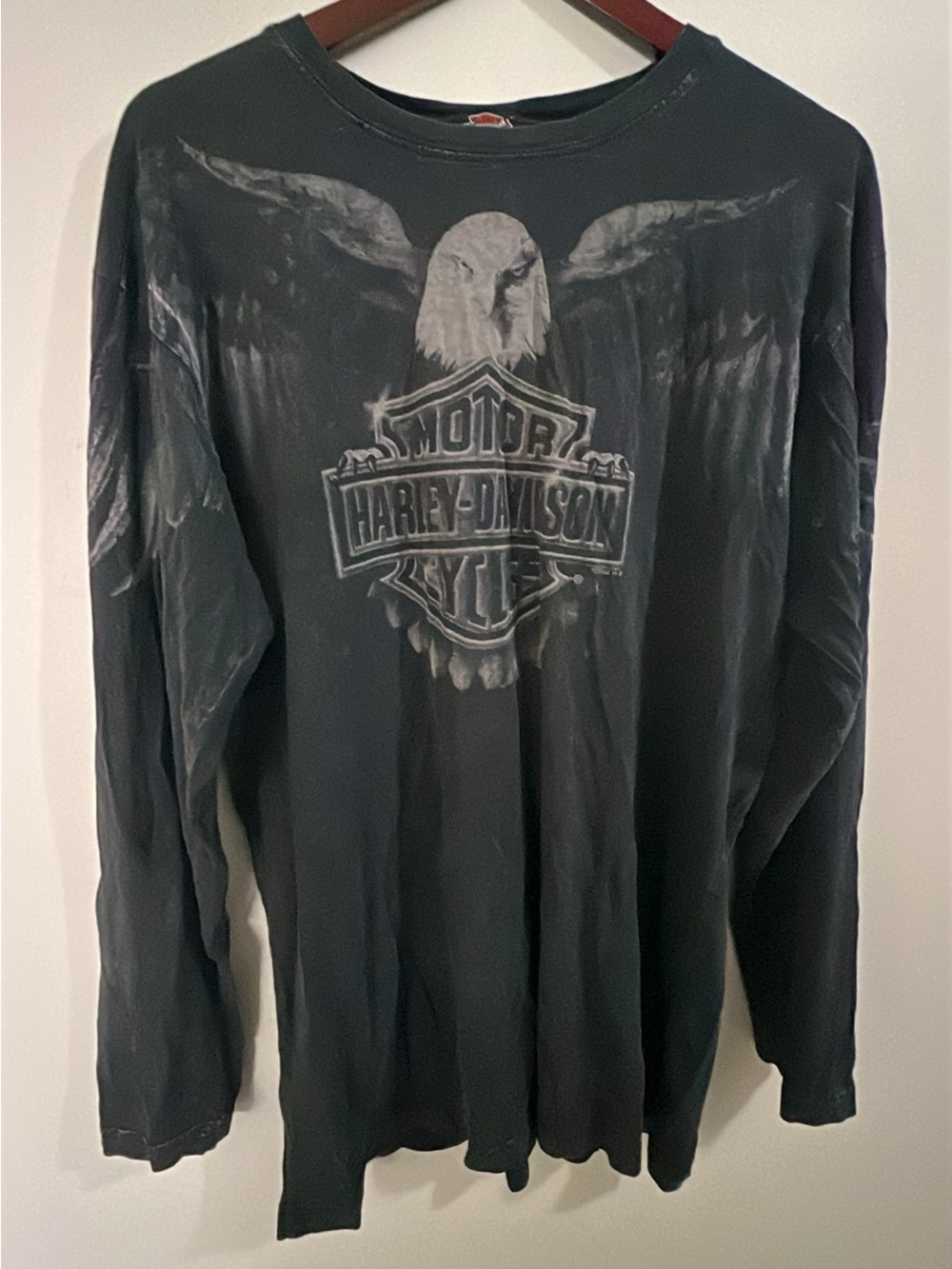 Vtg Harley Davidson Long Sleeve Shirt L All Over Print Eagle Rocky’s Canada